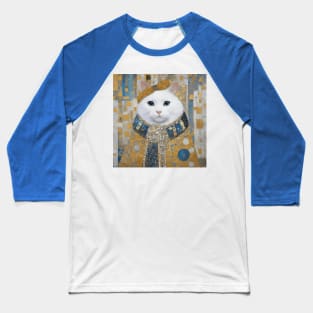 White Klimt Cat with Blue Eyes and Knitted Scarf Baseball T-Shirt